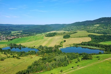 Fototapeta na wymiar Aerial view of Hrusovske ponds near the village of Jablonov nad Turnou in Slovakia