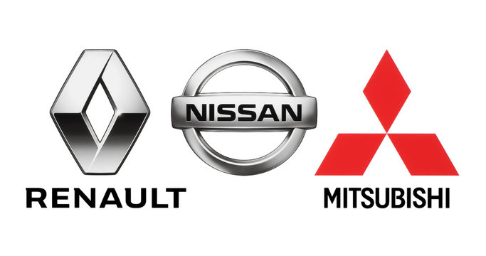 Logos Of Car Manufacturers Alliance: Renault, Nissan, Mitsubishi
