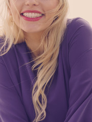 Fototapeta premium Woman with red lips having braces