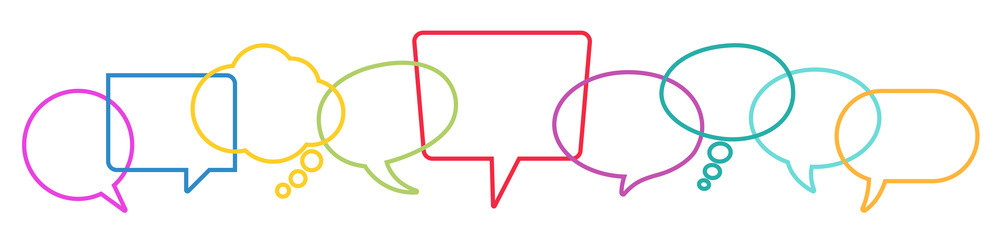 Outlined colored Vector speech bubbles and geometric shapes