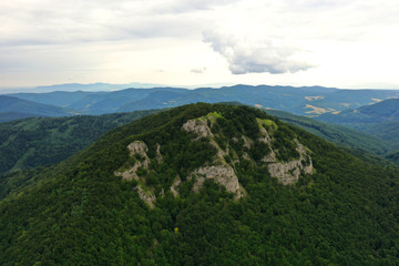 Fototapeta na wymiar Aerial view of the top of Folkmarska skala in the village of Velky Folkmar in Slovakia