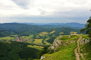 Aerial view of the top of Folkmarska skala in the village of Velky Folkmar in Slovakia