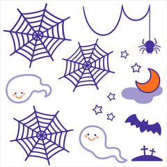 Halloween Decoration Parts Set / Spiders, ghosts and bats / 2 colors