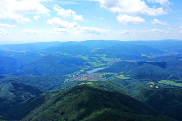 Aerial view of the village Margecany and the water reservoir Ruzin in Slovakia