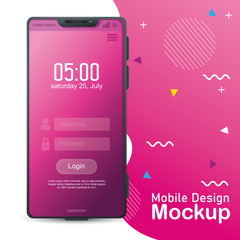 poster mobile design mockup, realistic smartphone mockup with login in screen vector illustration design