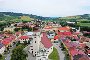Fototapeta na wymiar Aerial view of the historic center of Podolinec in Slovakia