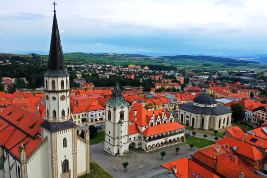 Aerial view of the historic center in Levoca, Slovakia
