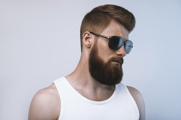 Bearded man wearing sunglasses
