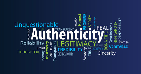 Authenticity Word Cloud on a Blue Background