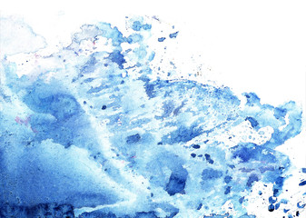 Abstract blue winter watercolor background with white space for your text