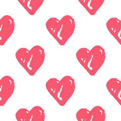Simple heart hand drawn elements seamless isolated pattern. White background with pink valentine silhouettes.