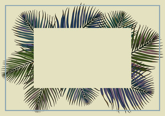 Trendy Summer Tropical Leaves Vector Design. Wedding floral invite card design. Tropical fan palm tree green monstera leaves, exotic forest. Luxury botanical natural template with text box © Yevheniia Poli