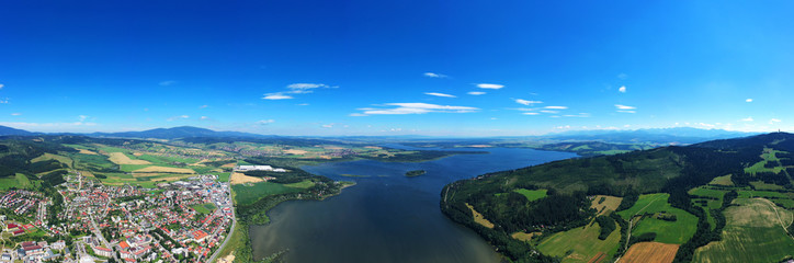 Fototapeta na wymiar Aerial view of the Orava dam in the town of Namestovo in Slovakia