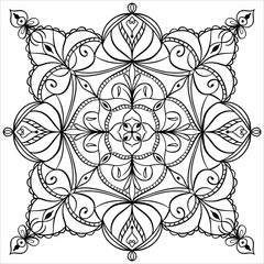  Flower mandala - black and white vector. Antistress coloring page.
