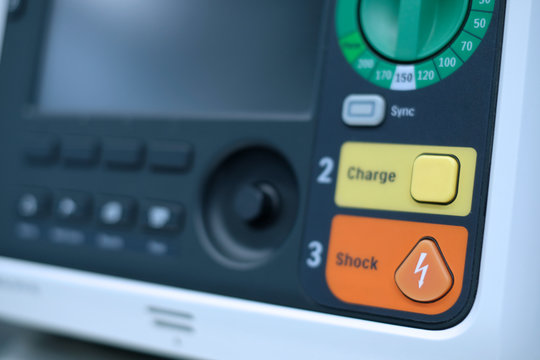 Defibrillator machine. Defibrillation is a treatment for life-threatening cardiac arrhythmias.