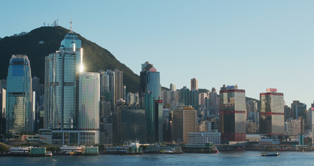 Naklejka premium Hong Kong city at sunset