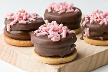 Alfajor, is a sweet cookie dessert. White background. Asturias, Spain