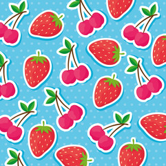 background of strawberries and cherries vector illustration design