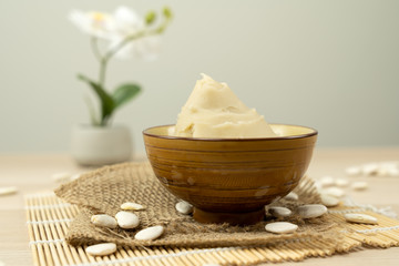 Japanese shiroan or white bean paste in a bowl, the filling used to make mochi and wagashi