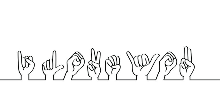 Hand spelling. Deaf sign language signs. Slogan i love you line patern background. Fingerspelling alphabet. Vector school teacher hand icon symbol Banner, wallpaper or card celebration. Dactylonomy