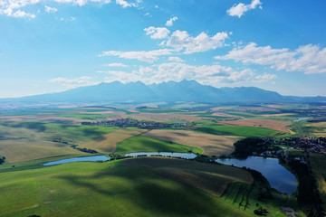 Aerial view of a pond in the village of Vrbov in Slovakia