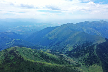 Fototapeta na wymiar Aerial view of the Mala Fatra mountains in the village of Terchova in Slovakia