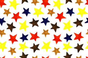 Fototapeta premium Watercolor illustration of celestial bodies. Seamless pattern with hand drawn stars. Template for space banner or poster. Astronautics elements.