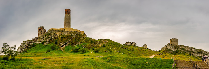 Fototapeta na wymiar castle ruins on the mountain in Olsztyn