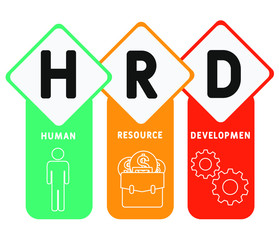 HRD - human resource development. acronym business concept. vector illustration concept with keywords and icons. lettering illustration with icons for web banner, flyer, landing page, presentation