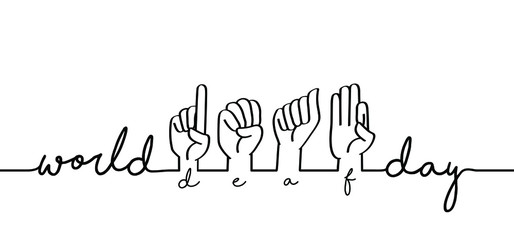 Hand spelling Deaf sign language signs Slogan world deaf day line patern background Fingerspelling alphabet Vector school teacher hand icon symbol Banner, wallpaper, card celebration Funny happy hands