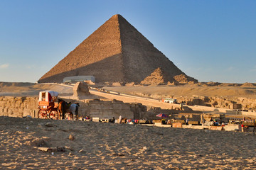 The Great pyramids of Egypt in Giza, Cairo, on sunset