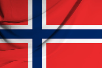 Fototapeta premium The national flag of the Kingdom of Norway on fabric texture background. Flag image for design on flyers, advertising.