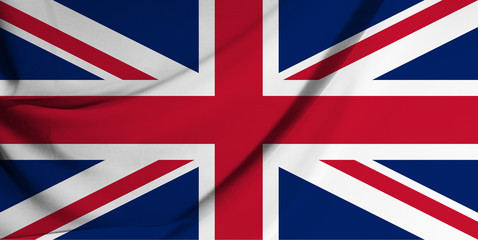 The national flag of the United Kingdom on fabric texture background. Flag image for design on flyers, advertising.