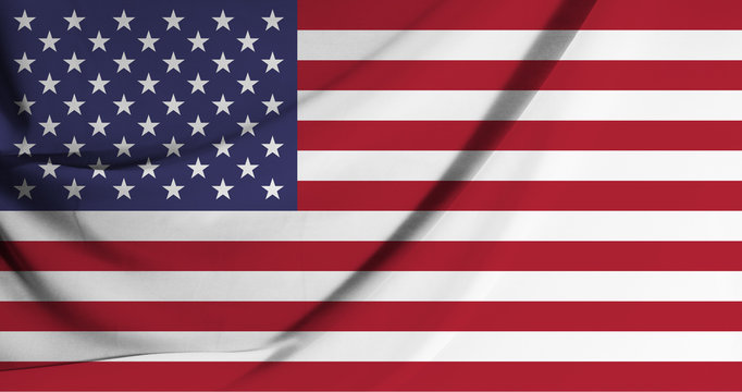 The national flag of the United States of America on fabric texture background. Flag image for design on flyers, advertising.