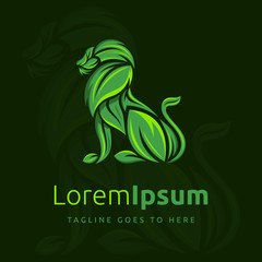 Vintage Animal Mascot or Vintage Lion Logo, Lion Mascot by leaf.