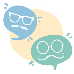 Speech bubbles with hipster character symbols.Vector illustration of funny speech bubble characters series.