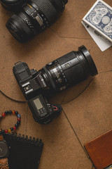 Vintage camera flat lay