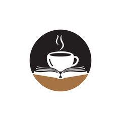 Coffee book vector logo design. Tea Book Store Iconic Logo.