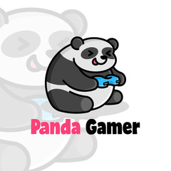HAPPY FACE FAT PANDA PLAYING GAME CARTOON LOGO