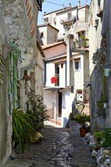 Fototapeta na wymiar A narrow street among the old houses of Orsomarso, a rural village in the Calabria region.