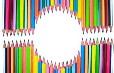 A wonderful pattern made with different colored wood pencil crayons on white background