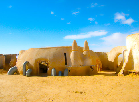 Sahara, Tunisia - January 03, 2008: Abandoned sets for the shooting of the movie Star Wars