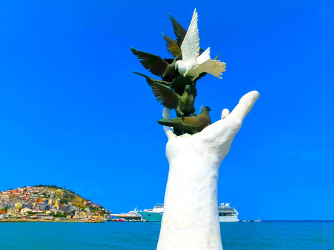 Kusadasi, Turkey - June 09, 2015: Peace hand monument