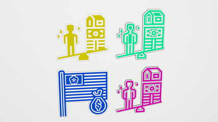 DEBTOR colorful set of icons, 3D illustration
