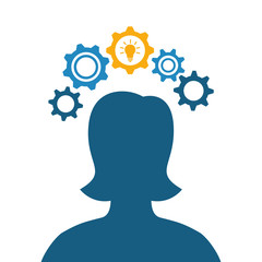 woman silhouette with gears over her head vector illustration EPS10