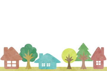 町並みの背景　長方形　カラフル　水彩風