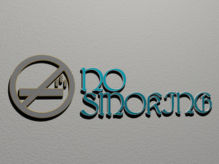 NO SMOKING icon and text on the wall, 3D illustration for background and cigarette