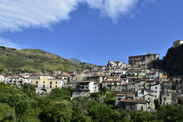 Fototapeta na wymiar Panoramic view of Papasidero, a rural village in the mountains of the Calabria region.