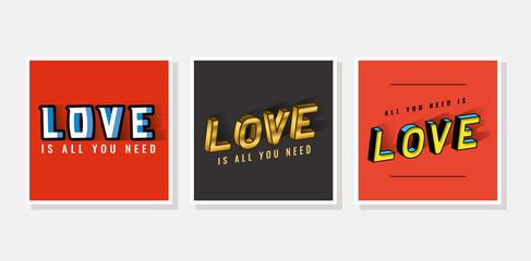 3d love lettering set on gray and red backgrounds design, typography retro and comic theme Vector illustration © Grgroup