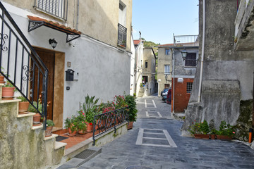 Fototapeta na wymiar A narrow street among the old houses of Papasidero, a rural village in the Calabria region.